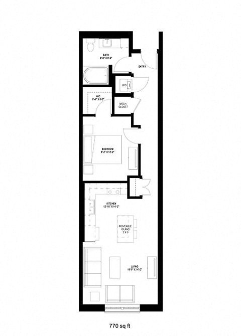 Millworks_1 Bedroom Floor Plan